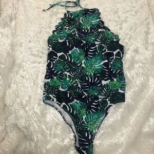 marinavida tropical scallop high neck swimsuit M